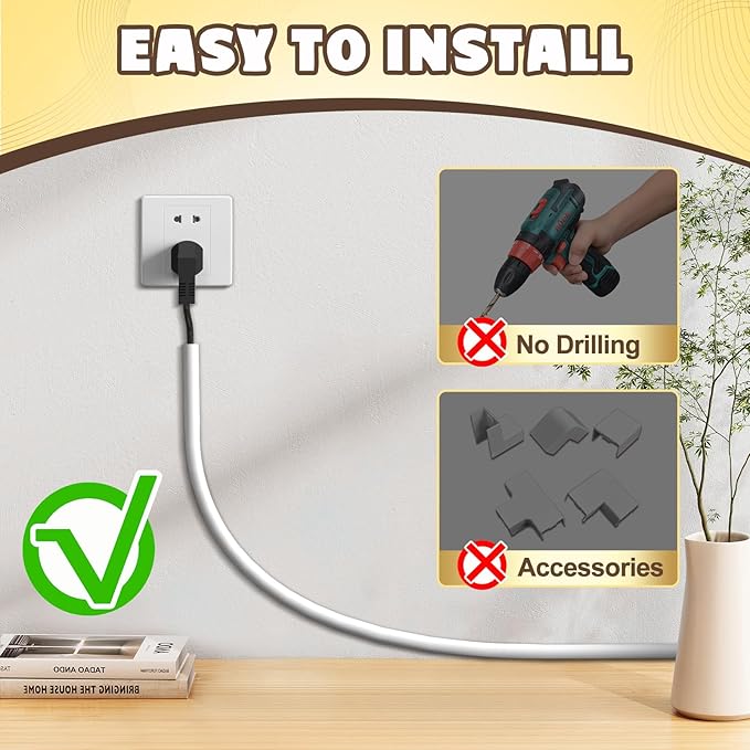 Wall Cord Hider 39 Inch, Self Adhesive Cable Hider Cord Cover for Wires, Flexible Wire Cover Cable Raceway for Cord Management W0.59 H0.39in White