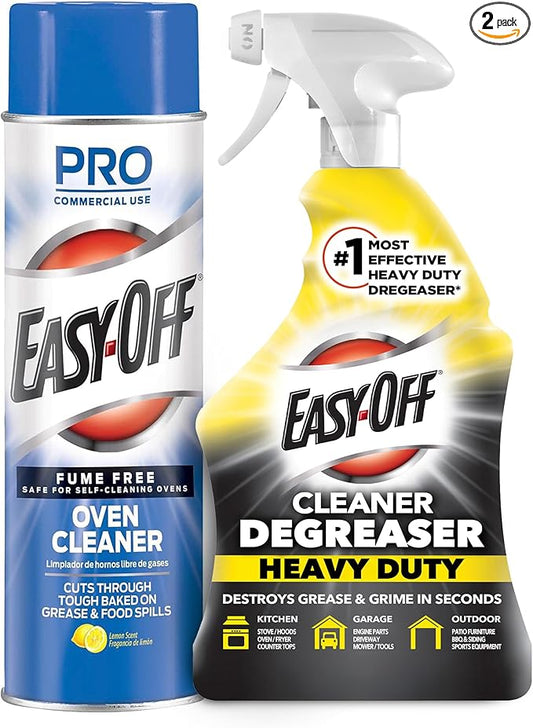 Bundle of Easy-Off Fume Free Oven Cleaner Spray, Lemon, 24oz, Removes Grease + Easy Off Heavy Duty Degreaser Cleaner Spray, 32 Ounce