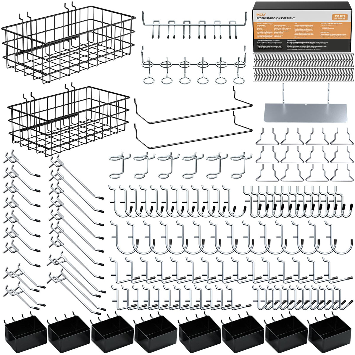 INCLY 238PCS Pegboard Accessories Organizer Kit, Peg Board - Image 1