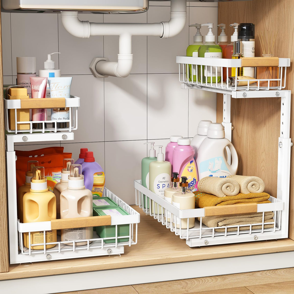PXRACK Under Sink Organizer, Adjustable Height, 2 Ti | Under Sink Stor - Image 1