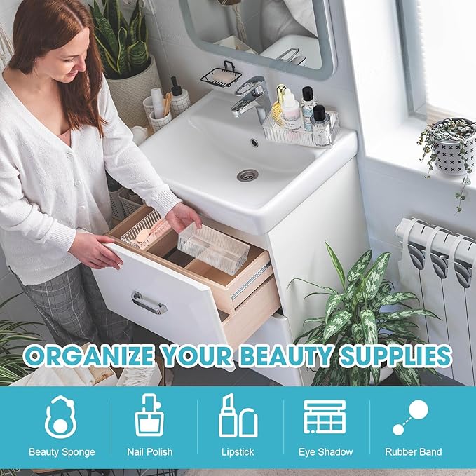 8 Pcs Clear Drawer Organizers Bins Stackable Makeup and Vanity Organizer Trays Clear Plastic Drawer Organizers Set for Office Desk Dividers (6.3 x 3.15 x 1.8 Inches)