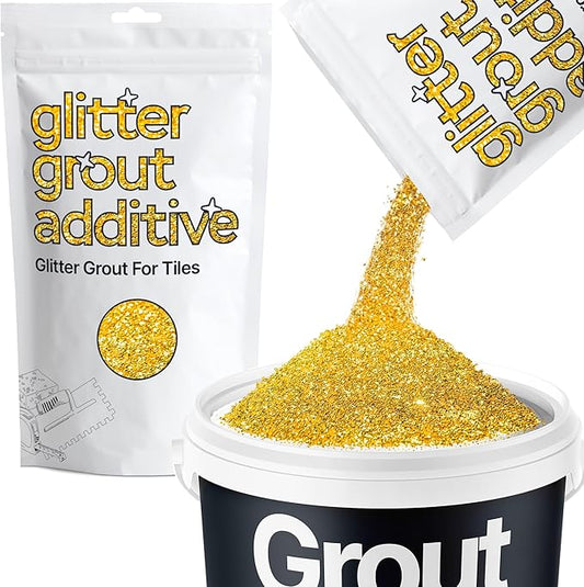 Hemway Gold Glitter Grout Additive 100g Metallic Flakes for Adding Sparkle to Kitchen & Bathroom Tiles | Enhance Your Indoor Grouting Projects with a Durable Sparkly Effect