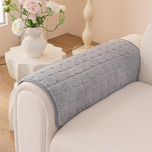 Velvet Sofa Covers Washable, Plush Warm Couch Cover for Single Seater Sofa, Funny Fuzzy Couch Covers for Pets&Kids, Non-Slip Sectional Sofa Cover(1PC, Light Grey, 27.6"×27.6", Single Seater)