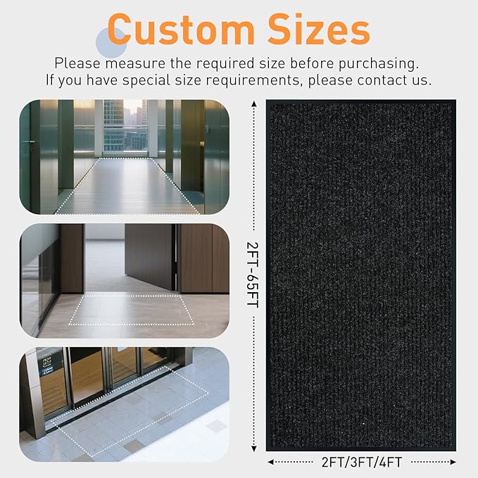 Front Door Mat Indoor Outdoor Entrance, 4ft x 61ft Non Slip Custom Size Outdoor Mat, Commercial Easy Clean Door Mat, Low-Profile Doormat Welcome Floor doormats, Resist Dirt for Front Door Patio Decor