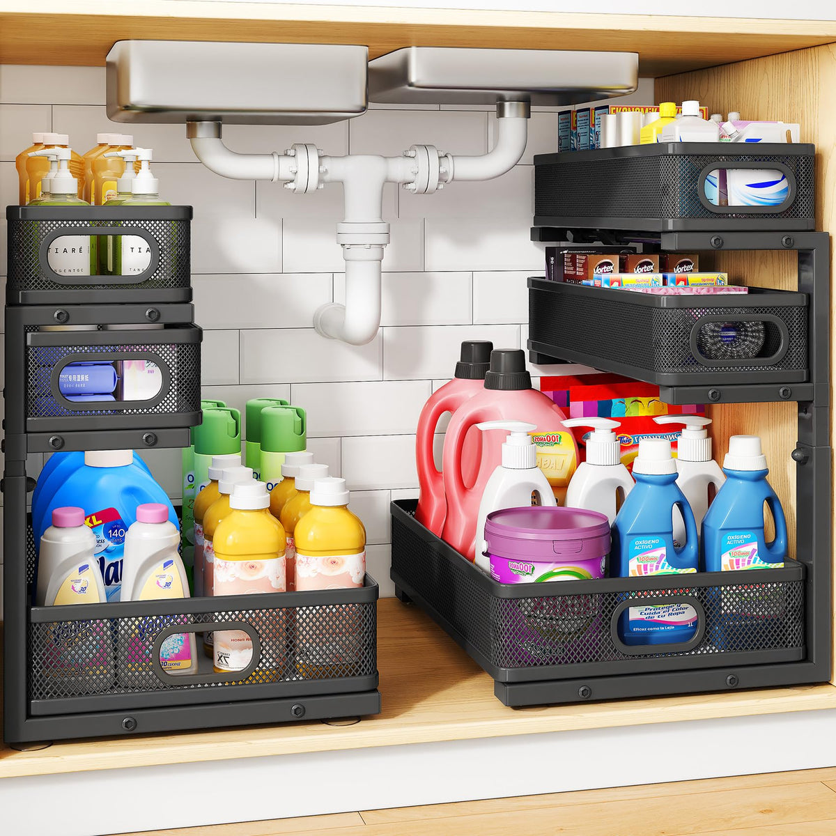 Under Sink Organizer, 3-Tier Thickened Metal Pull out Cabinet - Image 1