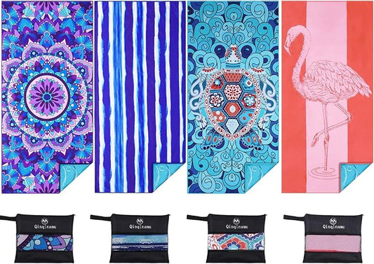 4 Pack Microfiber Oversized Lightweight Beach Towel 71"x32" Extra Thin Large Sand Free Towels Travel Swim Pool Yoga Gym for Adults Women Men Beach Essentials Accessories Vacation Gift