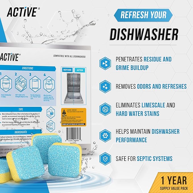 ACTIVE Pet Stain & Odor Eliminator and Dishwasher Cleaner - Includes 32oz Pet Stain & Urine Remover and 24ct Dishwasher Cleaning Tablets