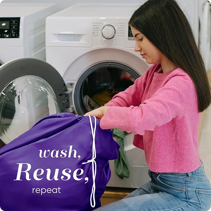 Nylon XL Laundry Bag - Locking Drawstring Closure and Machine Washable. These Bags will Fit a Laundry Basket or Hamper and Strong Enough to Carry up to Three Loads of Clothes (Purple)