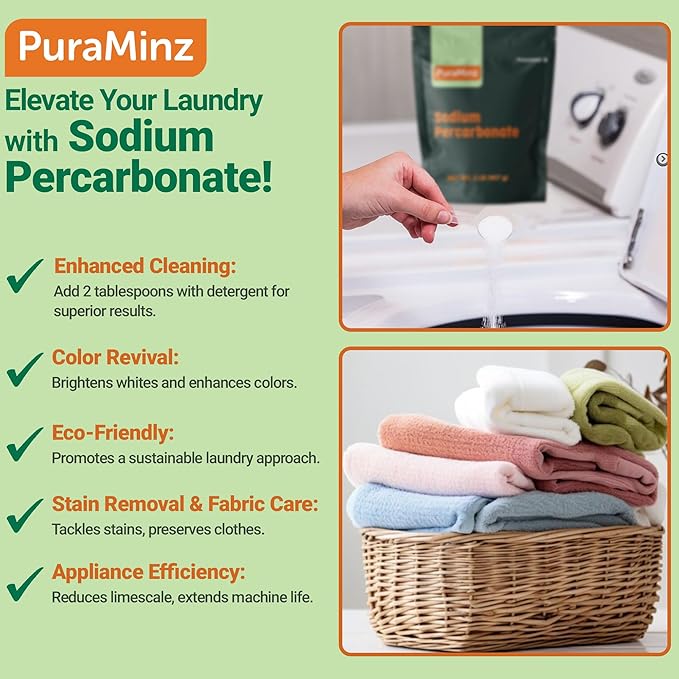 Sodium Percarbonate, 99.9% Pure Oxygen Bleach Powder, Stain Remover, Whitener, Non-Chlorine Detergent Booster, Fragrance Free Dishwasher Cleaner and Deodorizer, 5 lbs (80 oz), Pack of 1