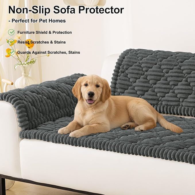 Smiry Pet Couch Cover for Dogs Washable, Non-Slip Fuzzy Couch Covers for 3 Cushion Sofa Pet Friendly, Soft Thick Furniture Protector Sofa Slipcover Mat for Dogs (Dark Grey, 27.6" x 82.7")