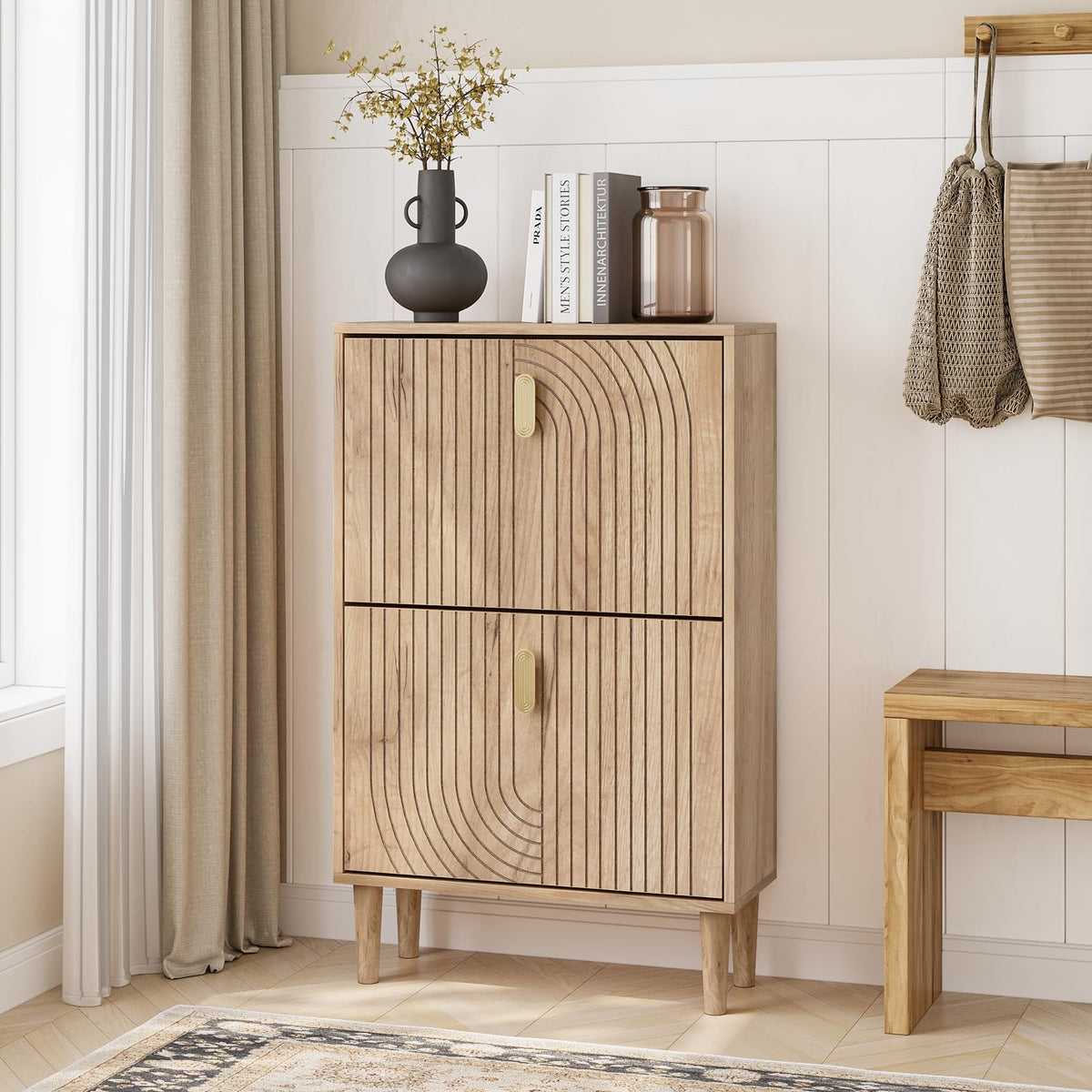 Shoe Cabinet Storage for Entryway with 2 Flip Drawers - Image 1