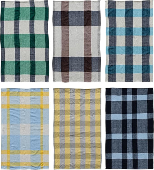 Creative Co-Op 6-Piece Printed Microfiber Tea Towel with Gingham Pattern, Multicolor