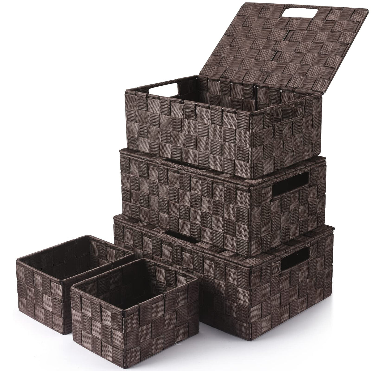 Storage Baskets with Lids: 5 Pack Stackable Woven Storage Bins - Image 1