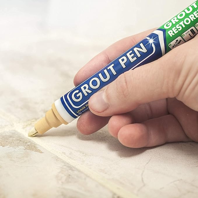 Grout Pen Tile Paint Marker: Waterproof Grout Colorant and Sealer Pen to Renew, Repair, and Refresh Tile Grout - Cleaner Coating Stain Pens - 2 Pack, 5mm Narrow Cream and 5mm Narrow White Tip
