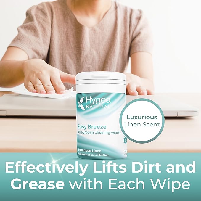 Hygea Natural EasyBreeze All Purpose Cleaning Wipes - Biodegradable Bamboo Wipes for Multi-surface Cleaning - Environmentally Responsible - Luxurious Linen Scented (4 Packs of 50 Each)