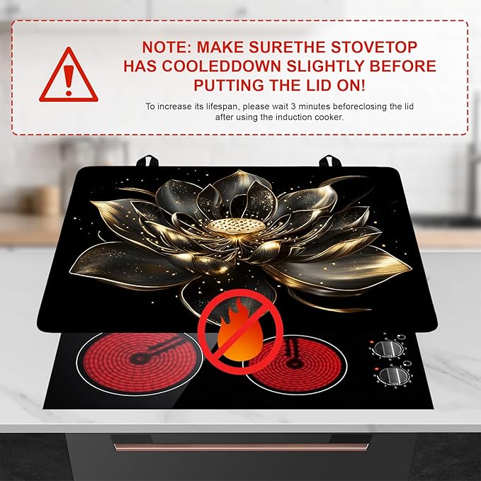 Stove Top Cover Flower Gas Stove Top Cover for Home Decoration Kitchen Pad Non-Stick Washable Cooktop Covers Countertop Protector Keep Stove Clean (Lotus, 28L"x20W")