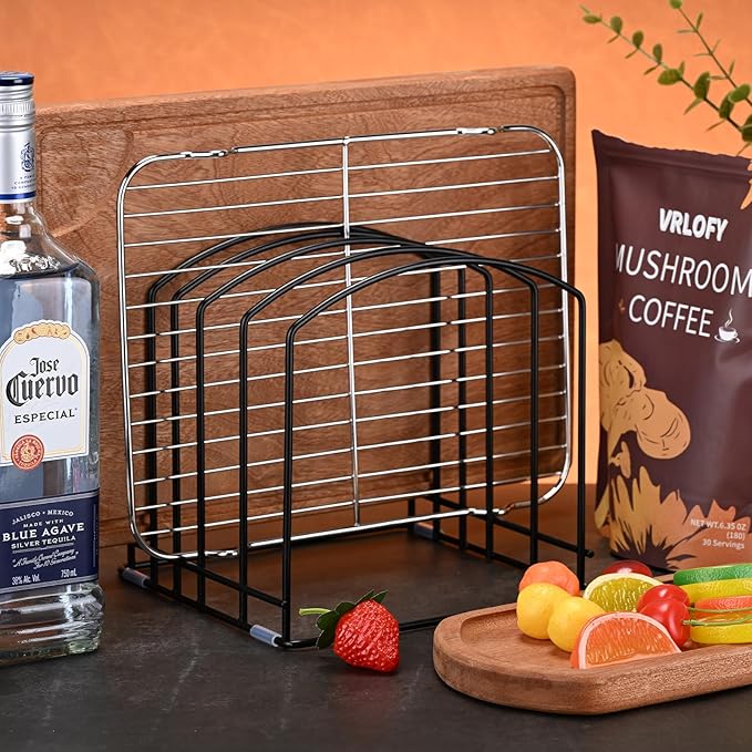 5-Slot Cutting Board Organizer, Bakeware Organizer, and Kitchen Cabinet Organizer for Baking Trays and Cookie Sheets (2pcs 5 Slots for two size)