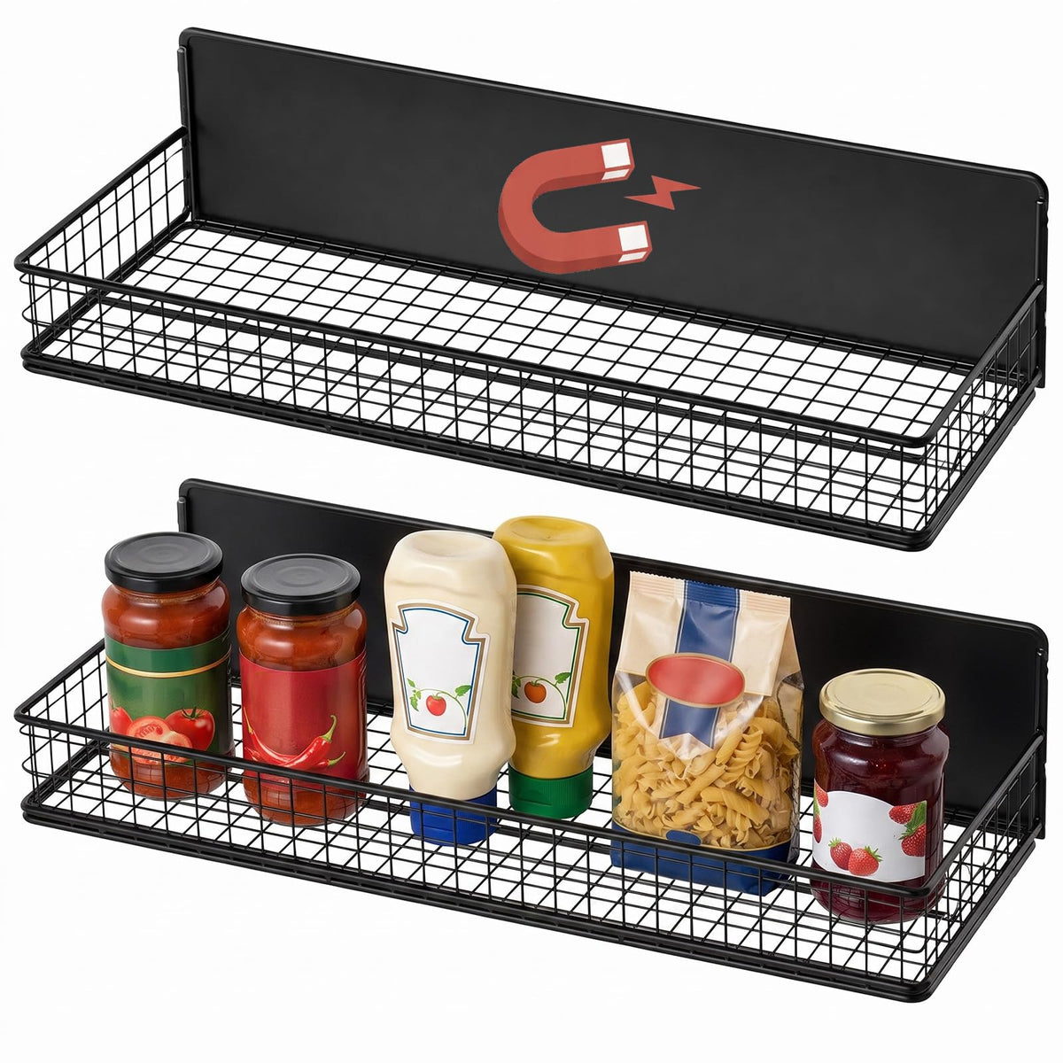 2-Pack Magnetic Shelves for Fridge, Magnetic Spice Rack - Image 1
