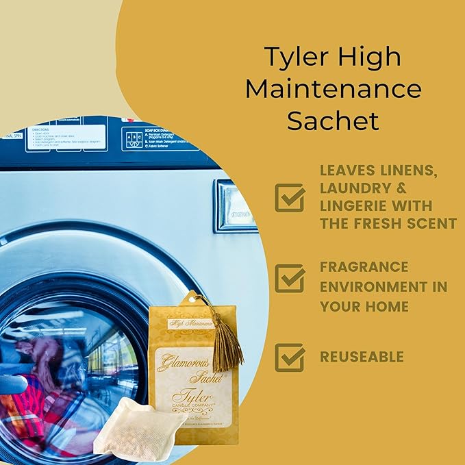 Worldwide Nutrition Bundle: Tyler High Maintenance Scent Dryer Sheet Sachets - Glamorous Reusable Dryer Sheets - 1 Pack, 4 Dryer Home Sachets and Multi-Purpose Key Chain