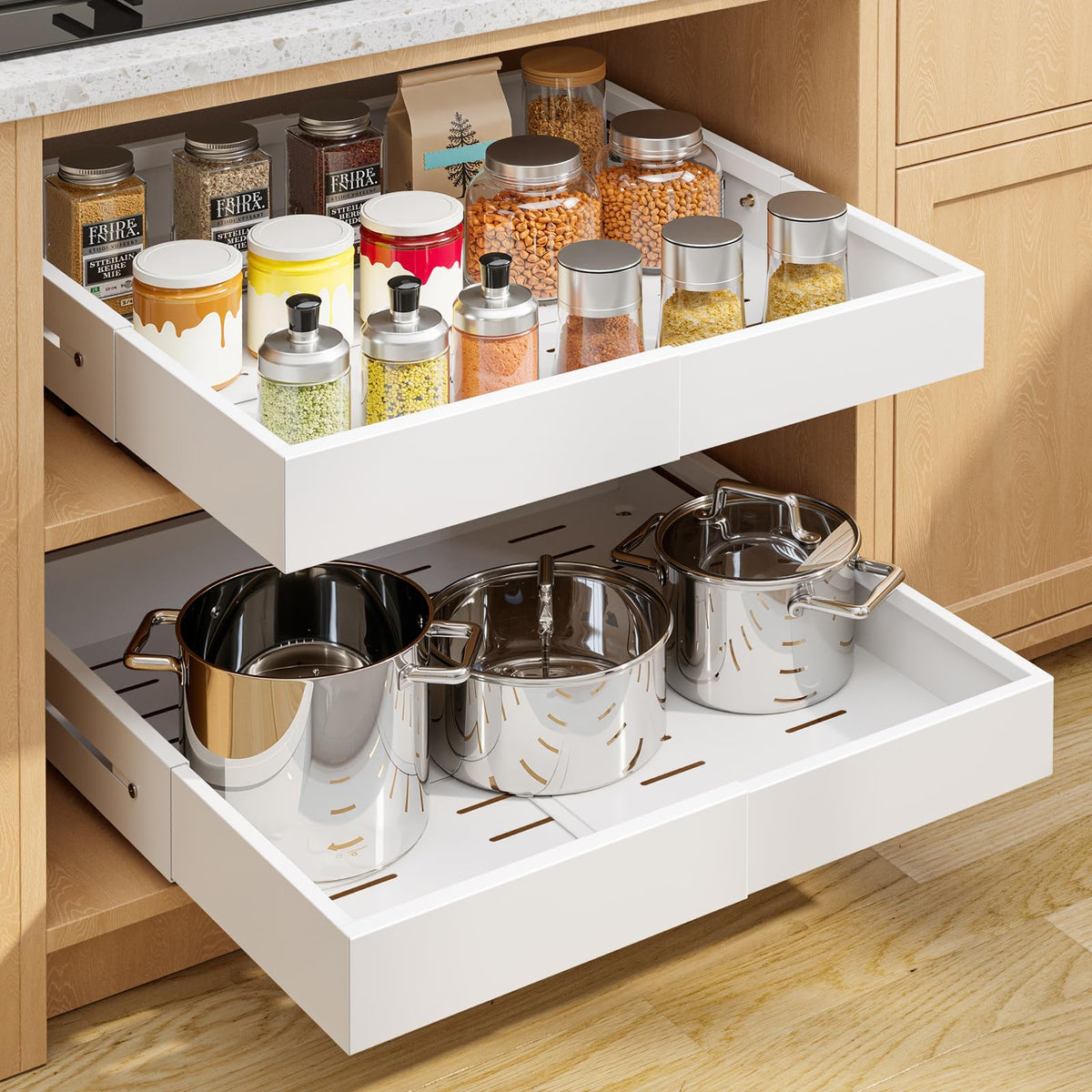 Kitsure Pull Out Cabinet Organizer - 2 Pack(12.6"-21" D x - Image 1