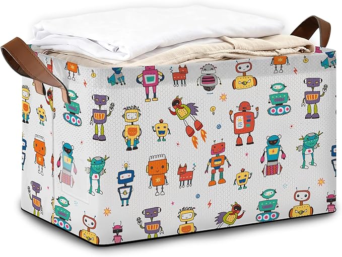 Robot Storage Bin with Handles, Basket Storage Organizer for Shelves, Closet, Nursery, Book, Laundry Hamper & Home Decor