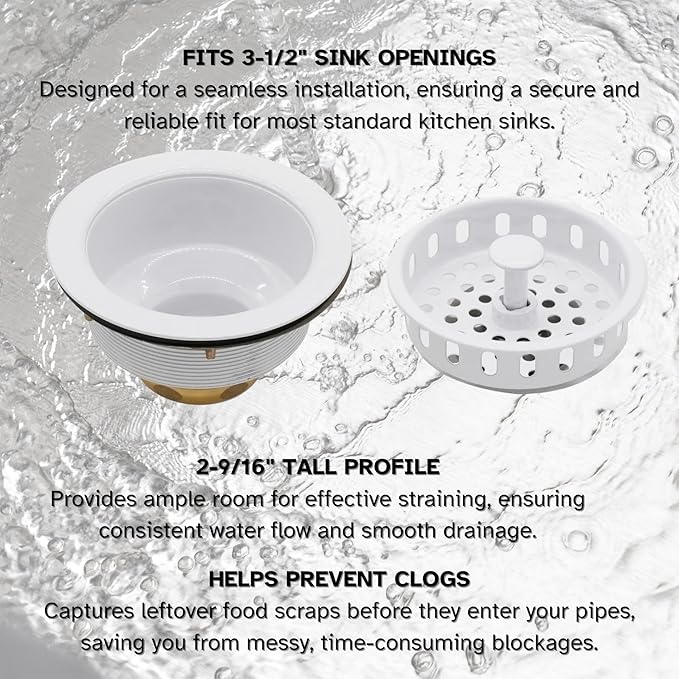 Westbrass R214-50 3-1/2-Inch Large Post Style Kitchen Sink Basket Strainer, Powder Coat White