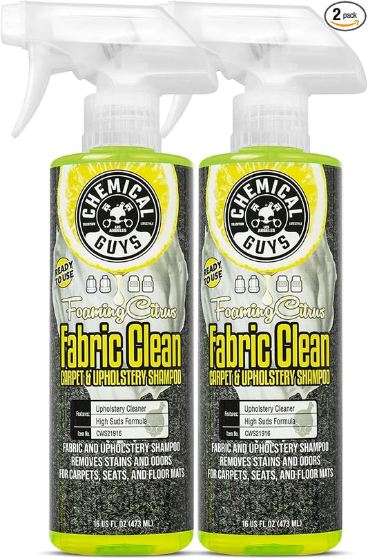 Chemical Guys CWS21916 Foaming Citrus Fabric Clean Carpet & Upholstery Cleaner, Ready to Use, Sprayable (for Carpets, Seats & Floor Mats), Safe for Cars, Home, Office, & More, 16 fl oz, Citrus Scent