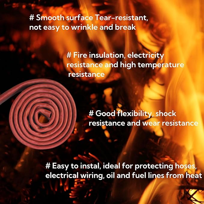 1/4"(6mm) ID Heat Shielded Fire Thermo Armor Fire Sleeve Silicone Coated Fiberglass for Automotive Hose Lines & Electrical Wiring Red, 5 feet