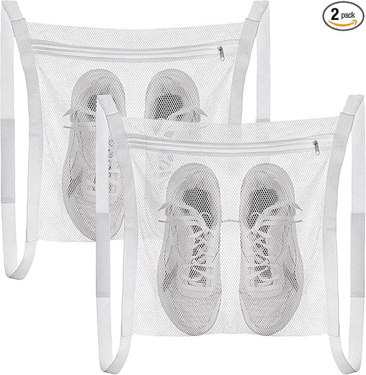 2Pcs Shoe Dryer Bag, Reusable Sneaker Wash Dry Net Bag, Large Honey Comber Mesh Bags with Zipper and Strap, Dryer Sneakers Laundry Shoe Bag Tool for Washer Dryer Shoes, Clothing,15.7''x15.7''