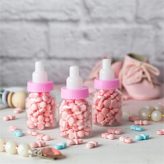 Hammont Pink Baby Girl Bottle Shaped Acrylic Candy Boxes - 36 Pack - 1.5"x3.5" - Perfect for Weddings, Birthdays, Party Favors and Gifts | Designer Cute Clear Lucite Plastic Treat Containers