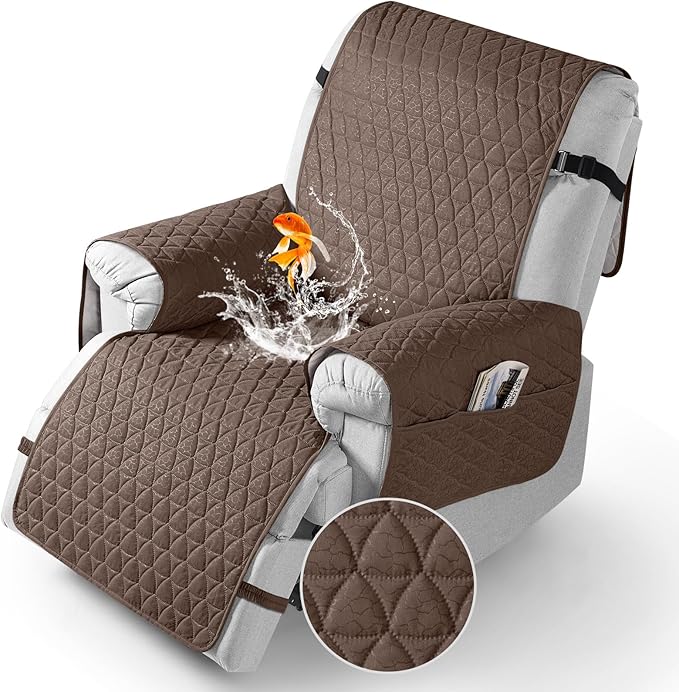 TAOCOCO 100% Waterproof Recliner Cover - Recliner Cover with Non-Slip Granule, Recliner Chair Covers with Elastic Band, Recliner Chair Covers for Reclining Chair(Brown, Large-28'')