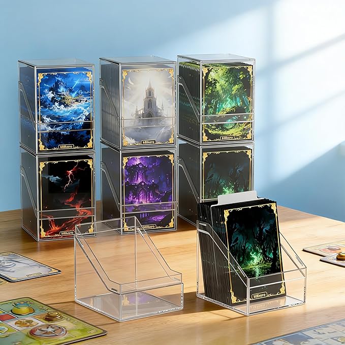 Mlikero Card Deck Cases, 6 Pack Acrylic Commander Deck Box Holding 100+ Sleeved Cards with 6 Dividers, Clear Card Storage Box Fit for MTG, TCG, Sports Cards