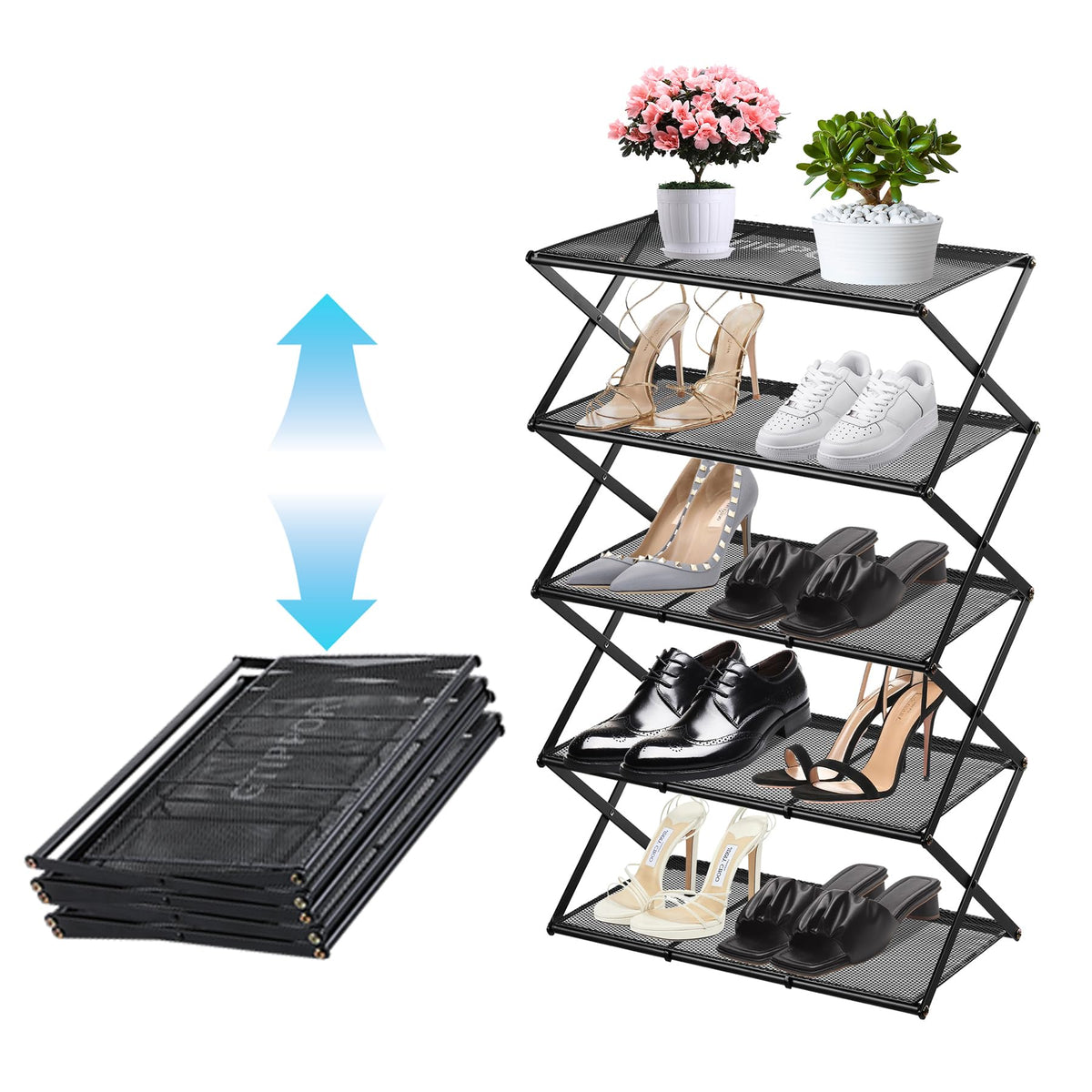 Small Shoe Rack for Entryway, 5-Tier Foldable Shoe Organizer - Image 1