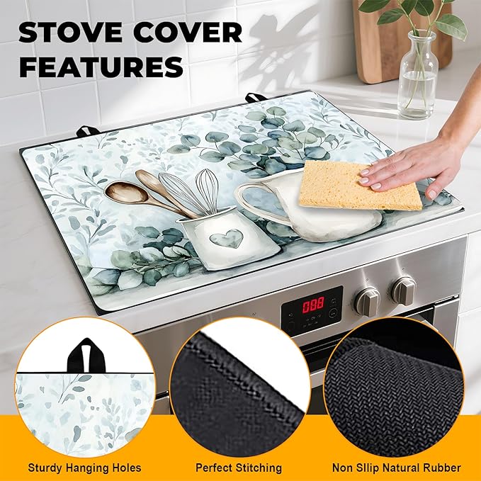 Stove Top Cover Flower Gas Stove Top Cover for Home Decoration Kitchen Pad Non-Stick Washable Cooktop Covers Countertop Protector Keep Stove Clean (Vase, 28L"x20W")