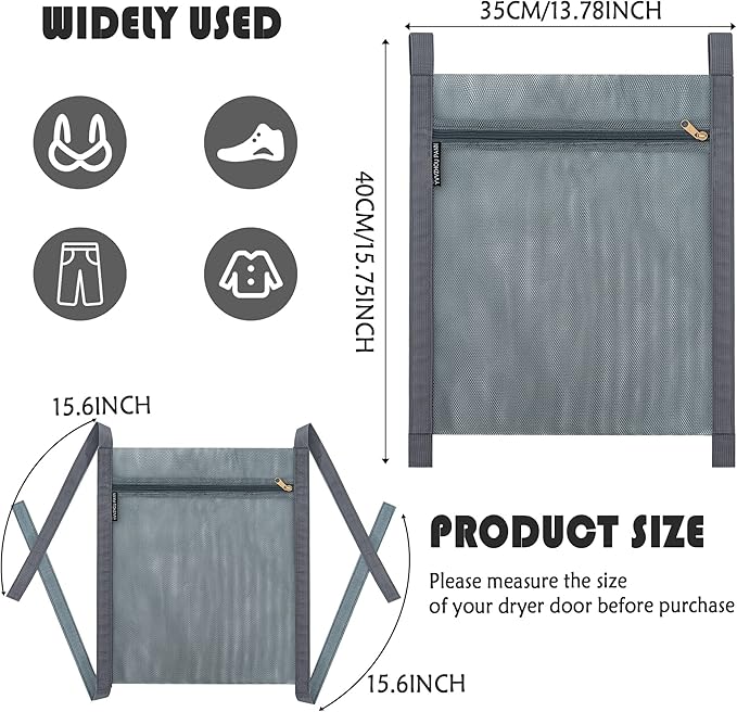 2 Pcs Shoe Drying Bag, Sneaker Bags for Dryer, Bag for Drying Shoes, Reusable Shoe Dryer Mesh Bags, Honeycomb Net Laundry Bags with Zipper & Strap for Washing Machine, Shoes, Clothing, 15.7x13.8 Inch