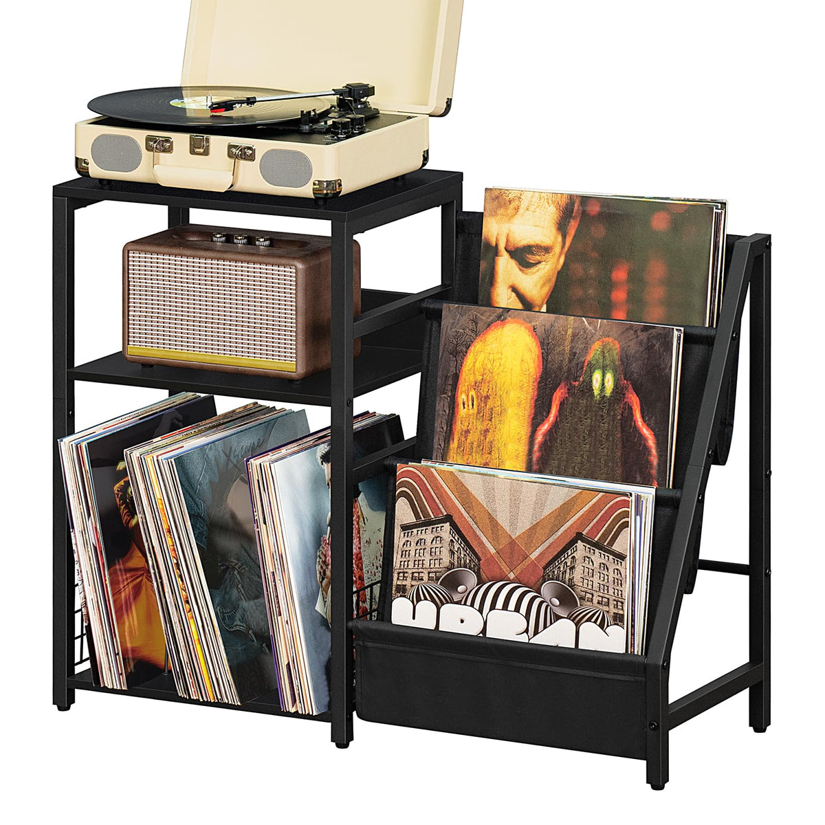 LELELINKY Black End Table,Record Player Stand with Vinyl Storage - Image 1