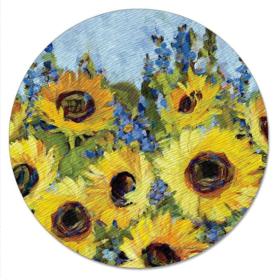 CounterArt Sunflower Gallery 4mm Tempered Glass Lazy Susan Turntable 13" Diameter Condiment Caddy Cake Plate Pizza Server