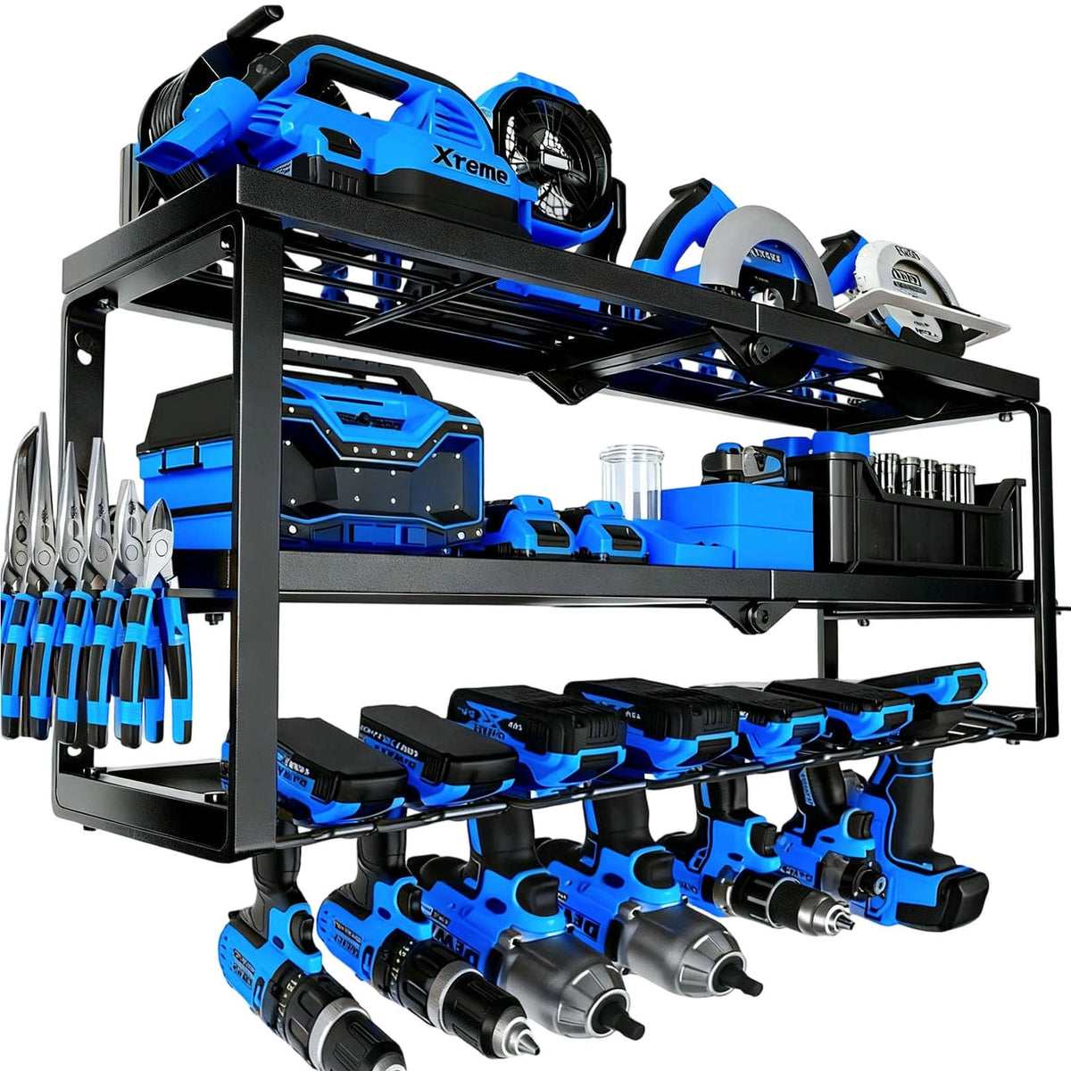 Heavy Duty Power Tool Organizer Wall Mount - 3 Tier Metal - Image 1