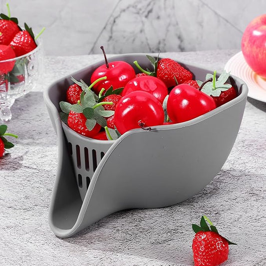 Kitchen Drainage Basket with Spout: Silicone Drain Basket for Food - Kitchen Essentials Drainage for Sink - Multifunctional Strainers and Colanders for Fruits Vegetables Pasta
