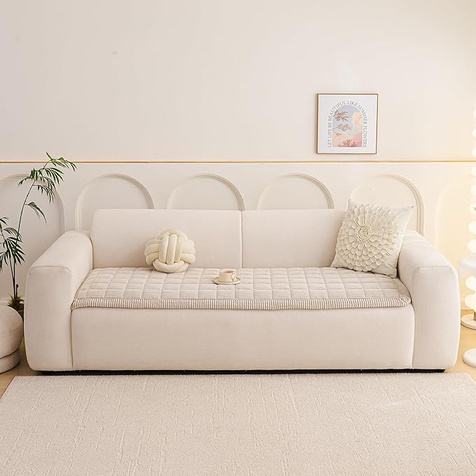 MEETSKY Couch Cover for 2 Cushion Couch Sofa, Non-Slip Couch Cover for Dog Washable Sofa Protector Pet Friendly Dog Mats for Couches Soft Furniture Covers, 27.6" x 70.9", Oatmeal