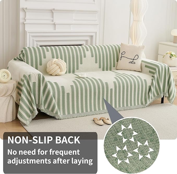 HAOMAIJIA Boho Sofa Covers Couch Covers for 3 Cushion Couch Sofa Pet Friendly Soft Thick Couch Cover for Dogs Washable Sectional Couch Covers L Shape Furniture Protector (Sage Green, 91"x150")