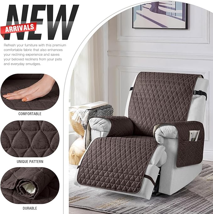 TAOCOCO 100% Waterproof Recliner Cover - Recliner Cover with Non-Slip Granule, Recliner Chair Covers with Elastic Band, Recliner Chair Covers for Reclining Chair(Chocolate, Medium-25'')