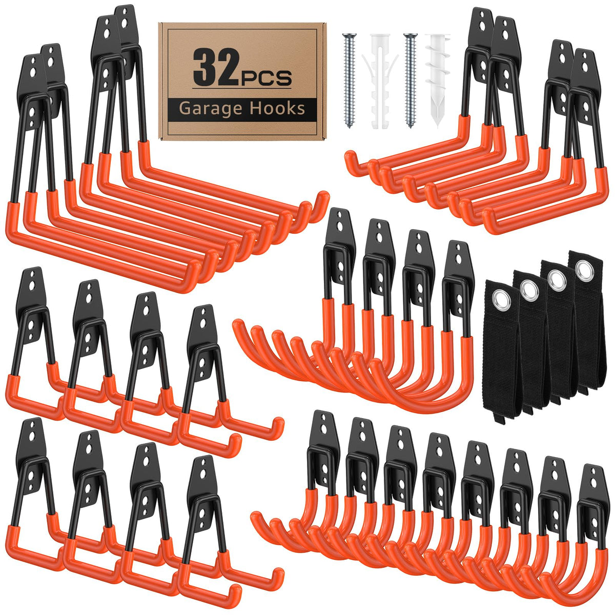 32-Pack Heavy Duty Wall Mount Garage Hooks - Image 1