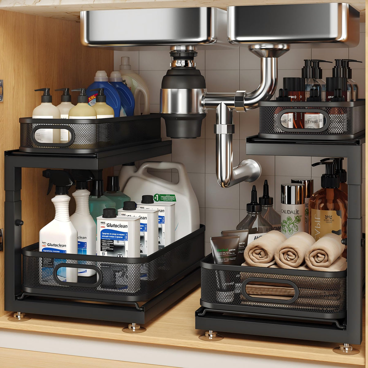 2-Pack Under Sink Storage Organizer with 2-Tier Slide Out - Image 1