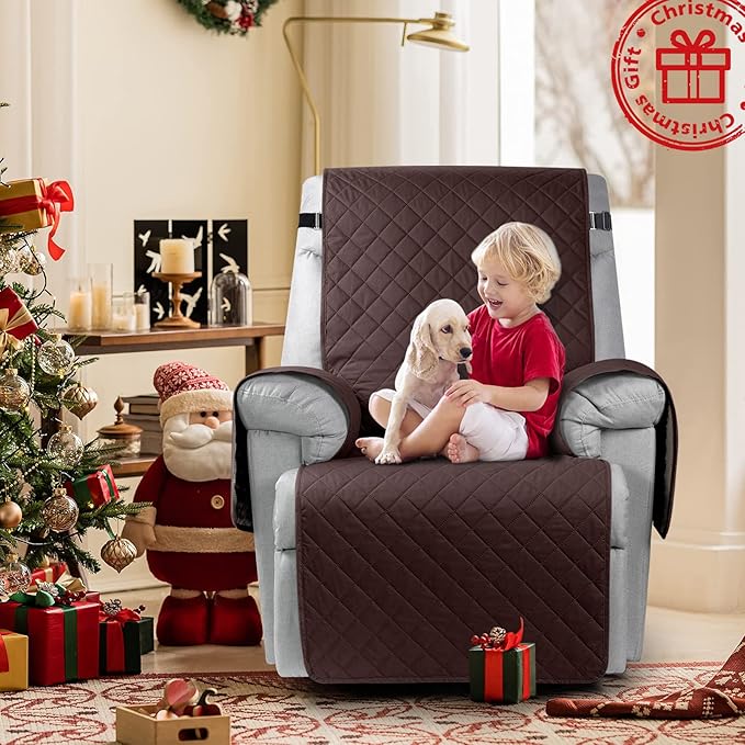 KinCam 100% Waterproof Recliner Chair Cover, Reclining Couch Covers for Pets, Dogs, Recliner Couch Slipcover Furniture Protector with Elastic Straps for Kids(23.6", Maroon)