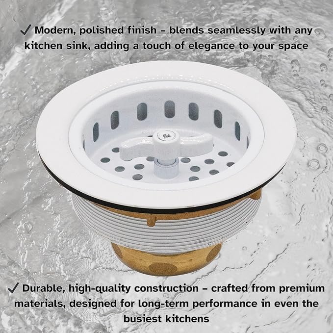 Westbrass R213-50 Wing Nut Style Large Kitchen Basket Strainer, Powder Coat White