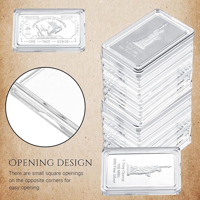 Batiyeer 400 Pcs 1 oz Silver Bar Case Holder Clear Acrylic Bar Capsule Storage Container for 1 Ounce Holder with Plastic Storage Box for Collectors Investors
