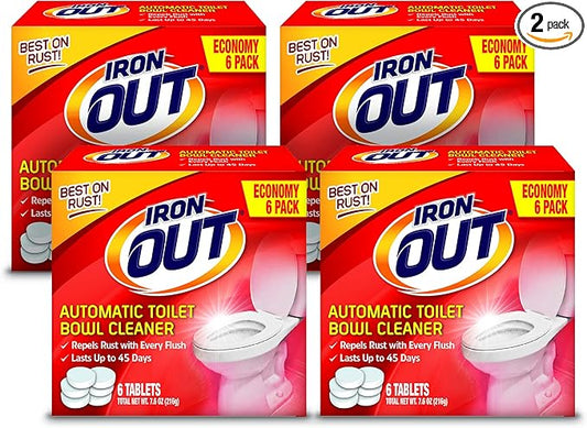 Iron OUT Automatic Toilet Bowl Cleaner, Repel Rust and Hard Water Stains with Every Flush, Household Toilet Cleaner, Pack of 6, 24 Tablets