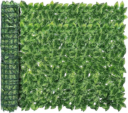 Artificial Ivy Privacy Fence Screen, 160x40 inchs Artificial Hedge Grass Wall，Faux Ivy Fence Privacy Screen，Decoration for Patio, Balcony, Garden, Color Printing Watermelon Leaves