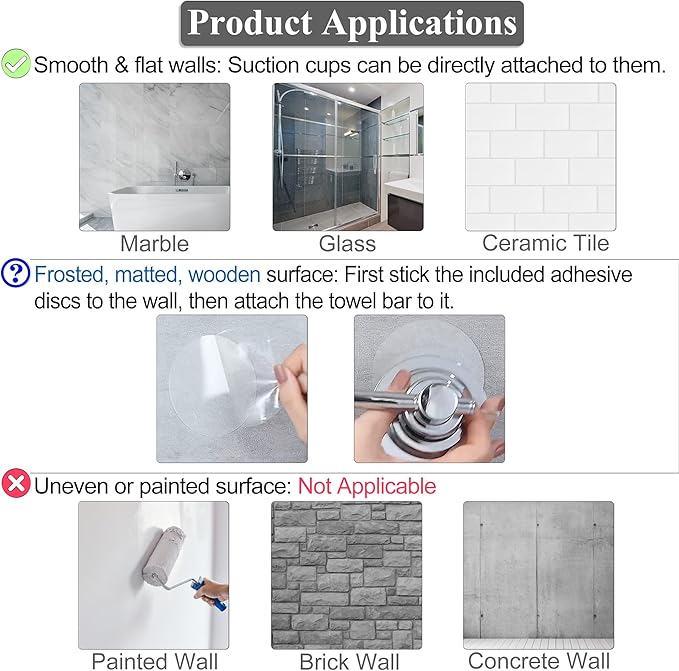 Suction Cup Extendable 17-29" Stainless Steel Towel Bar (Chrome Plating)
